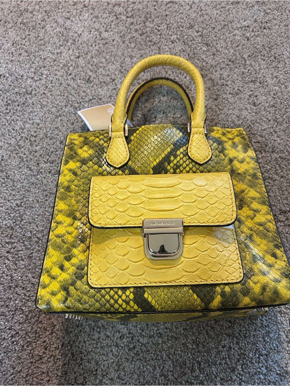 Michael Kors Yellow Snake-Embossed Satchel with Top Handle